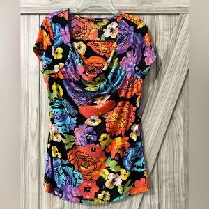 CABLE & GAUGE Floral Drape Neck Top SZ M NWOT